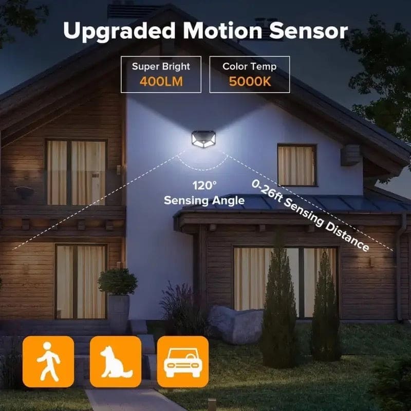 100 LED Solar Light, Motion Sensor Outdoor Solar Lamp, Courtyard Waterproof Stairs Outdoor Wall Light, Multifunctional Solar Lamp, Outdoor Garden Decoration Solar Led Light, Sunlight Powered Spotlight with Motion Sensor
