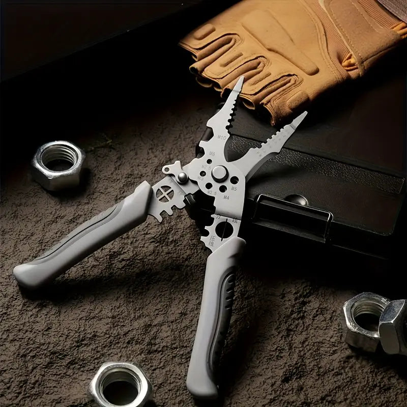 Multifunctional Wire Stripper Pliers - Stainless Steel Ergonomic Grip, No Assembly Required, Portable Cable Stripper & Crimper Tool for Electricians
