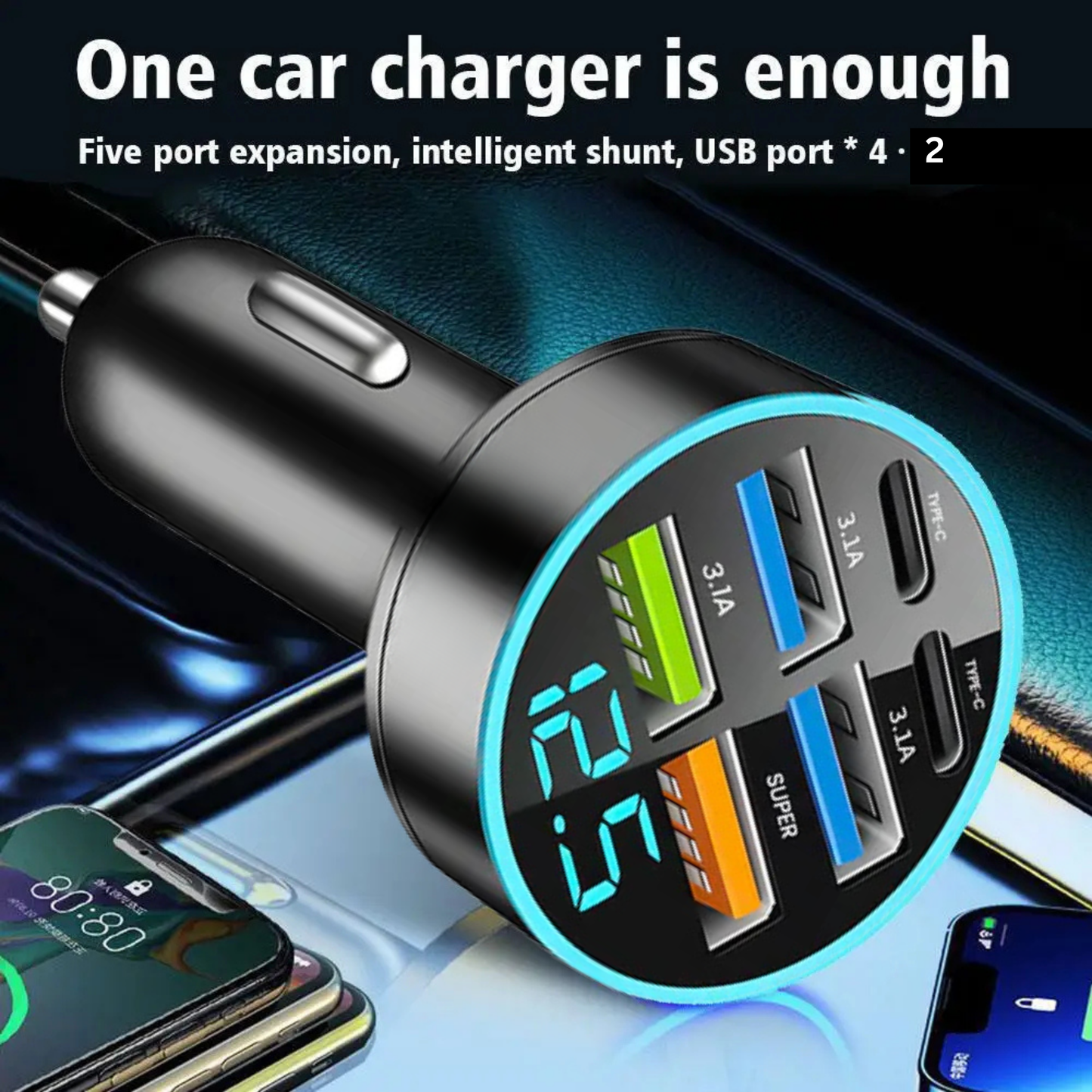 FlashVolt 2C Car Charger PD Fast Charging With Digital Display