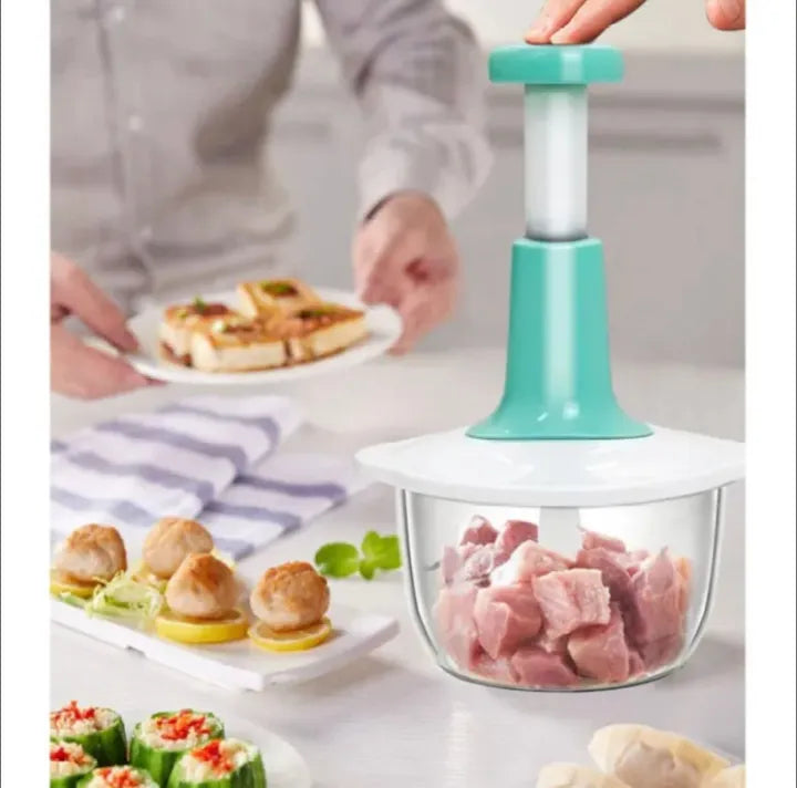 Heavy Duty Vegetable & Fruit Cutter | Multi Blade Food Processor (2L Large Manual Push Chopper)