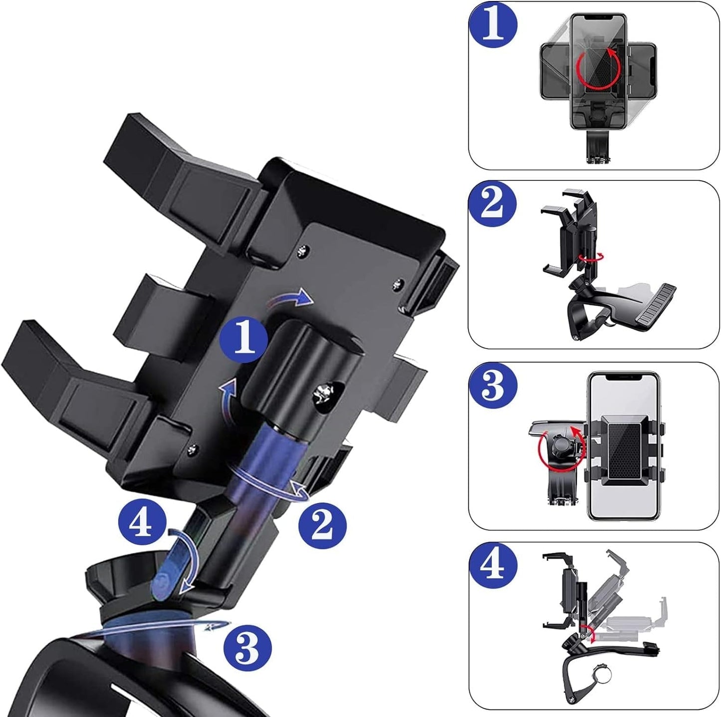Dashboard Mobile Holder, Universal Phone Suction Bracket, 360 Adjustable Rotating Mount Holder, Multipurpose Cell Phone Stand, 360 Degree Rotating GPS Navigation Bracket, Car Dashboard Rear View Mirror with 360° Spring Clip