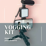 Vlogging Kit for Video Making (Mini Tripod Stand, Mic, LED Light & Phone Holder Clip)