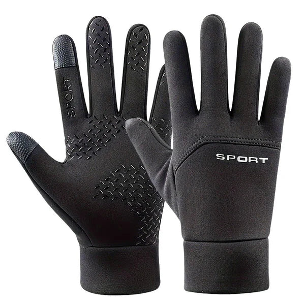 Winter for men all two finger outdoor warm plush windproof waterproof and anti slip touch screen cycling gloves