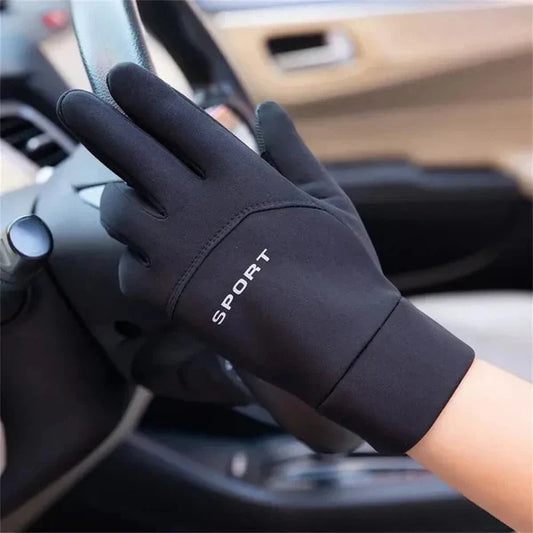 Winter for men all two finger outdoor warm plush windproof waterproof and anti slip touch screen cycling gloves